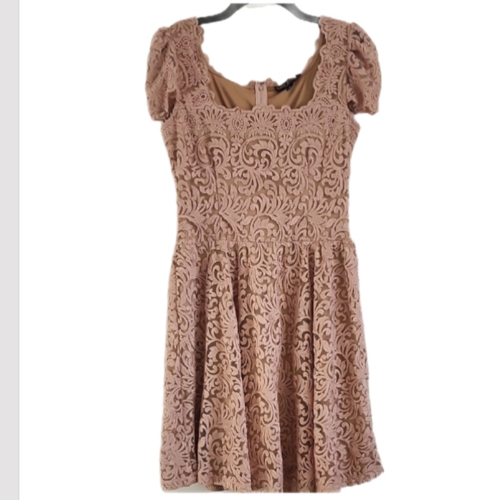 Marc Bouwer Embroidered Lace Blush Pink Midi Dress Fairycore Romantic Size L - Picture 3 of 12